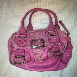 Guess Pink Monogram Satchel | Croc Trim | Y2K Shoulder Bag